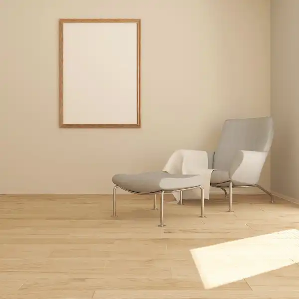 Salón con suelo de parquet laminado_Toptimber Laminate flooring. Living room with laminate flooring from a Toptimber distributor.